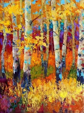 Arbres jaunes rouges automne par Knife 06 Peinture à l'huile